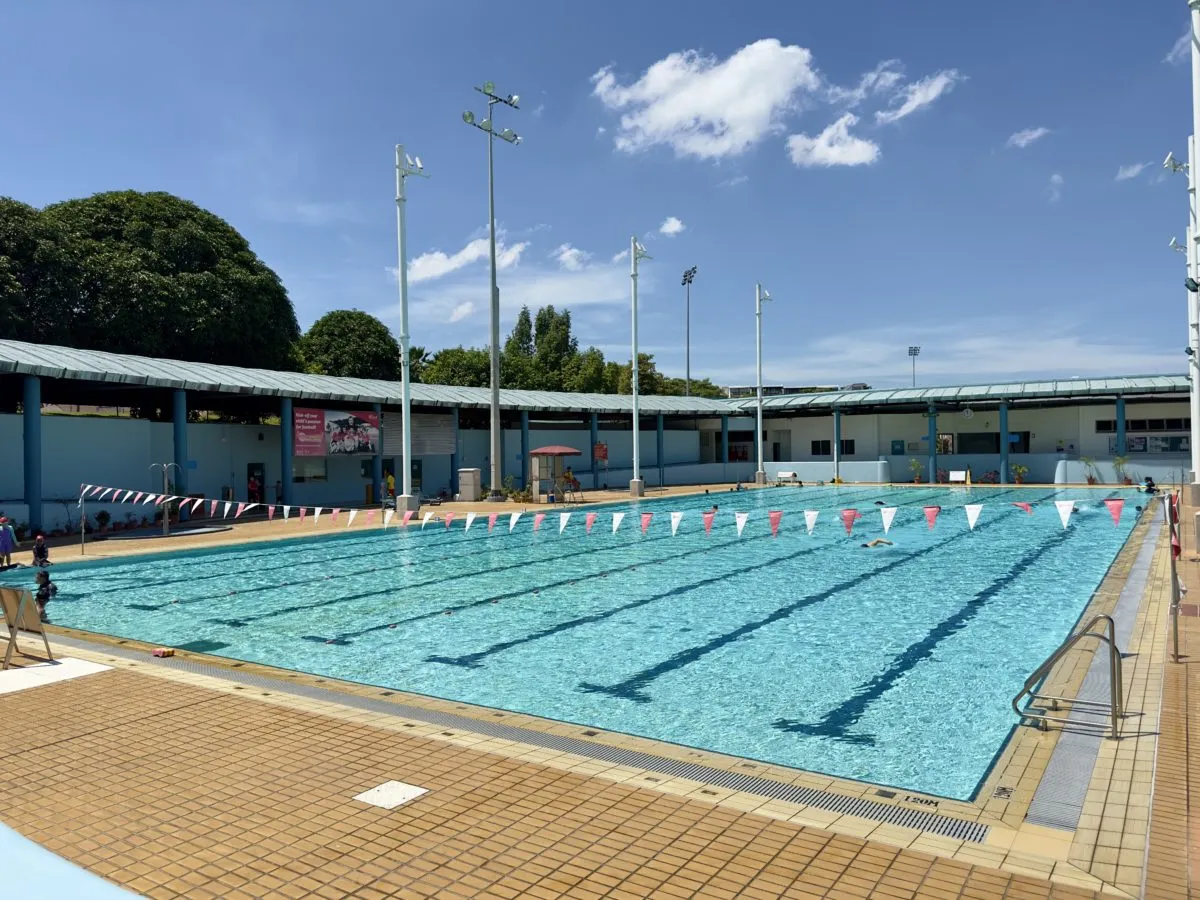 50-metre outdoor competition pool with lane ropes at Serangoon Swimming Complex